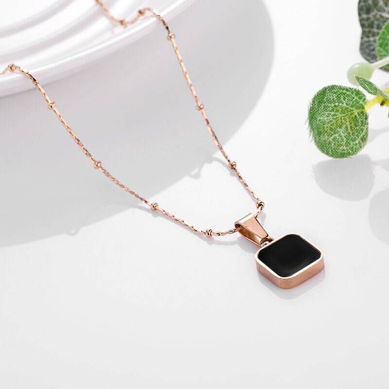 FUNKY GEOMETRIC BLACK SQUARE NATURAL STONE LOCKET PENDAL ROSE GOLD