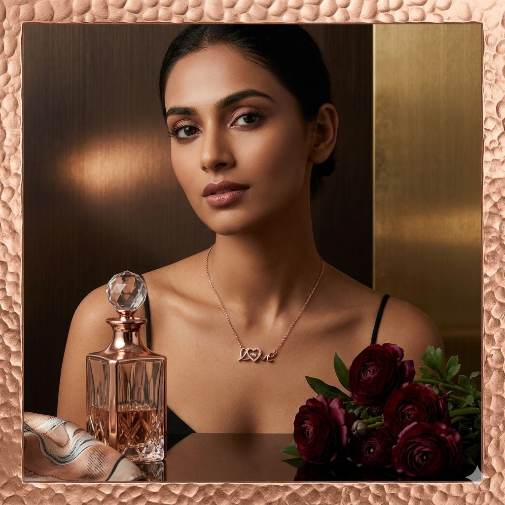 LOVE NECKLACE CHAIN FOR GIRLS AND WOMEN ROSE GOLD PENDAL