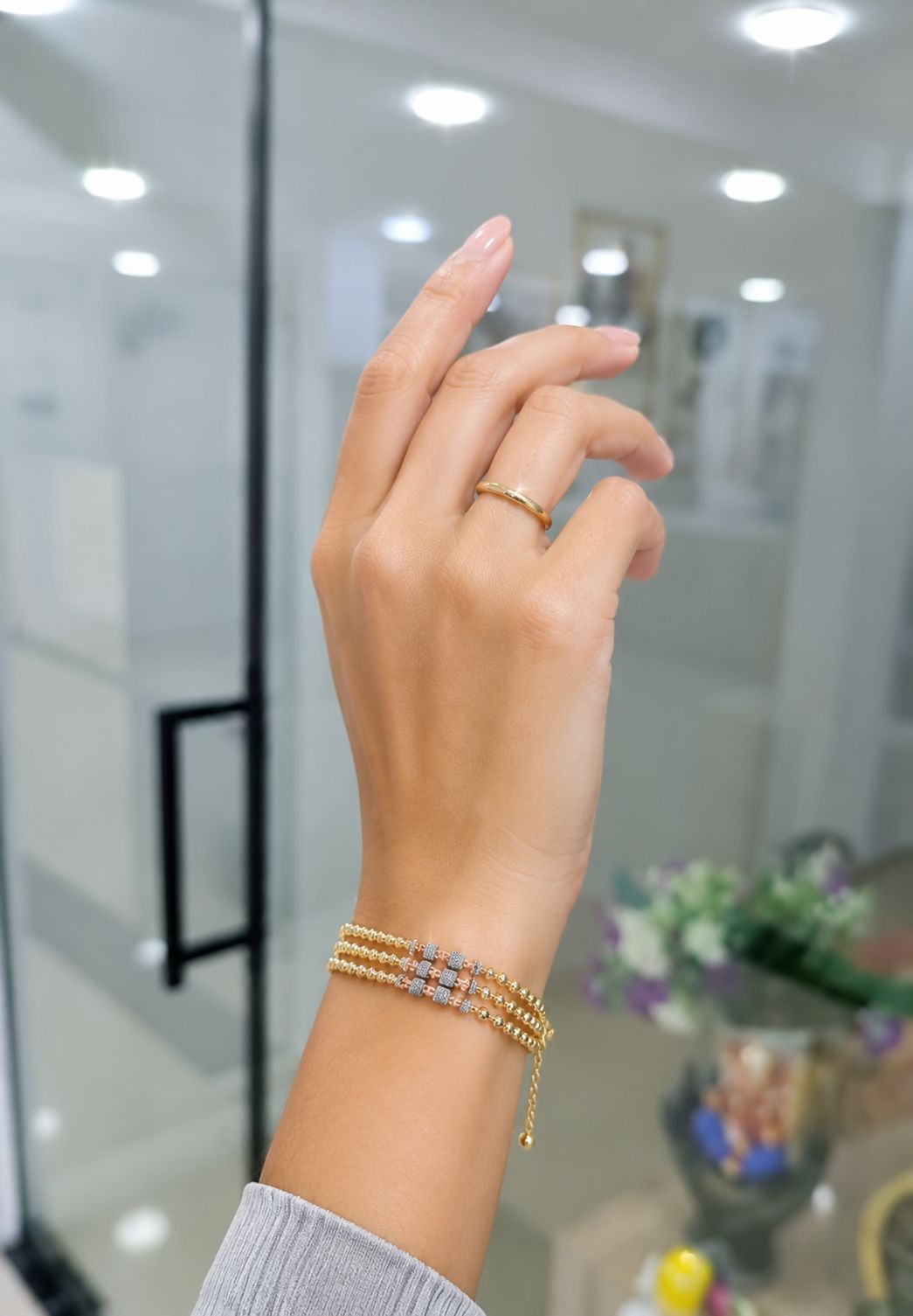 RODIUM SILVER HIGH GOLD 3 LINE BRESLET