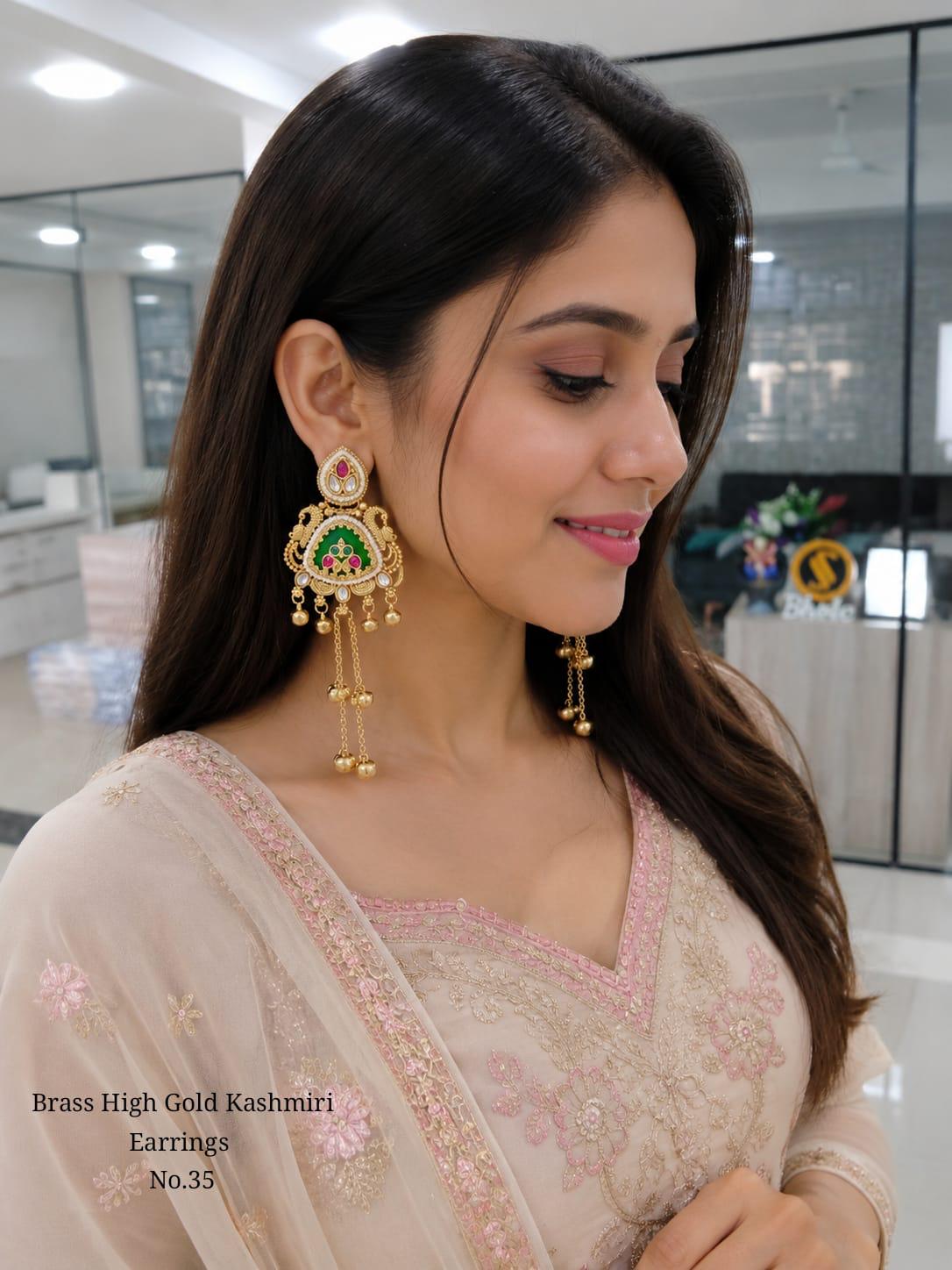BRASS HIGH GOLD KASHMIRI EARRINGS