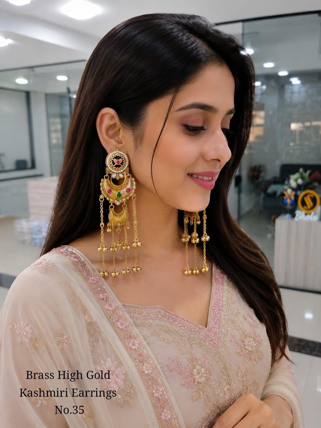 BRASS HIGH GOLD KASHMIRI EARRINGS