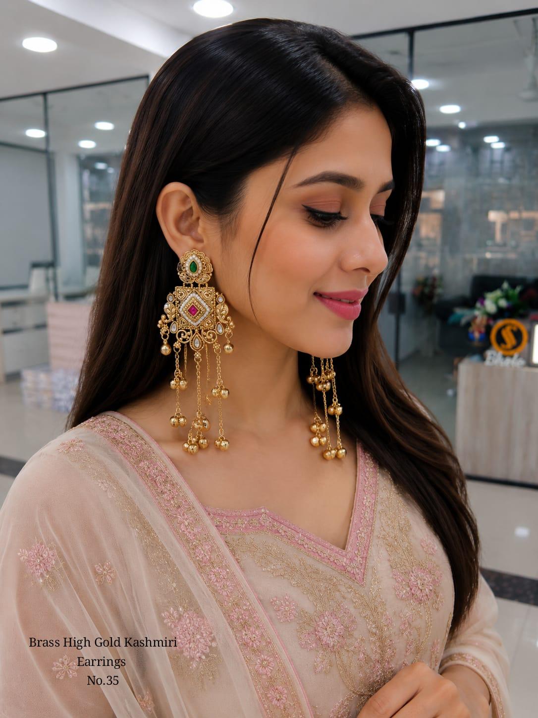 BRASS HIGH GOLD KASHMIRI EARRINGS