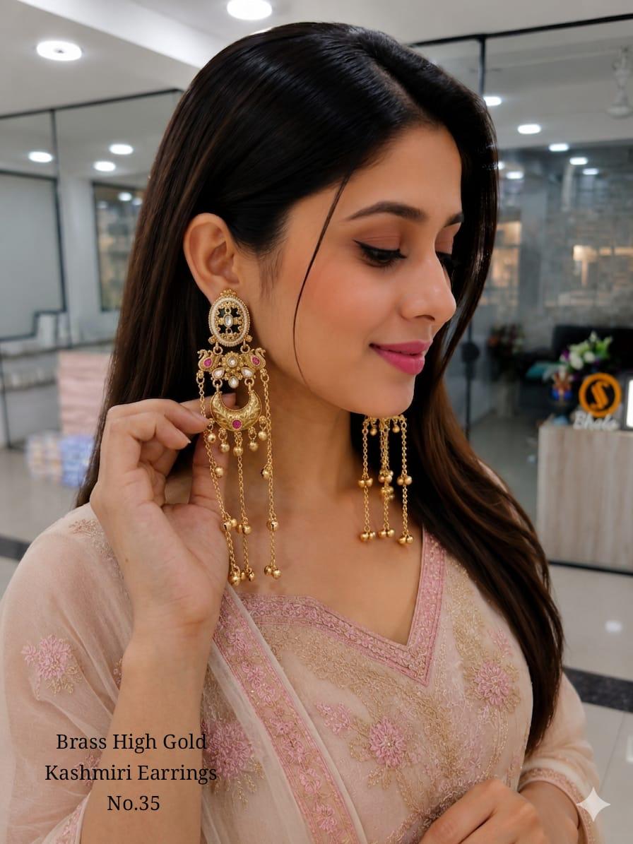 BRASS HIGH GOLD KASHMIRI EARRINGS