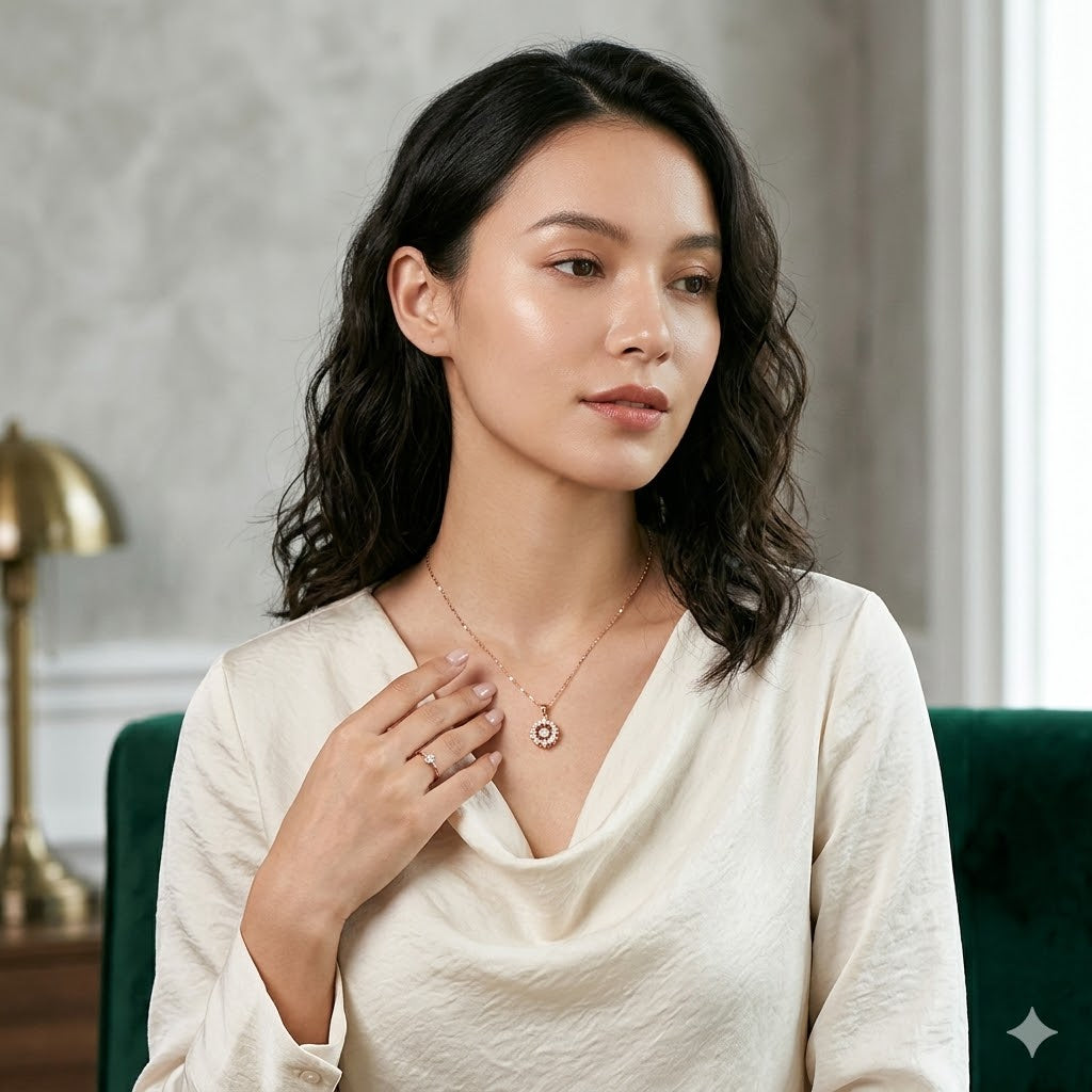 ADROUND AND BORDER HEART ROSE GOLD PENDAL  WITH CHAIN GOLD-PLATET STAINLESS STEEL PENDANT
