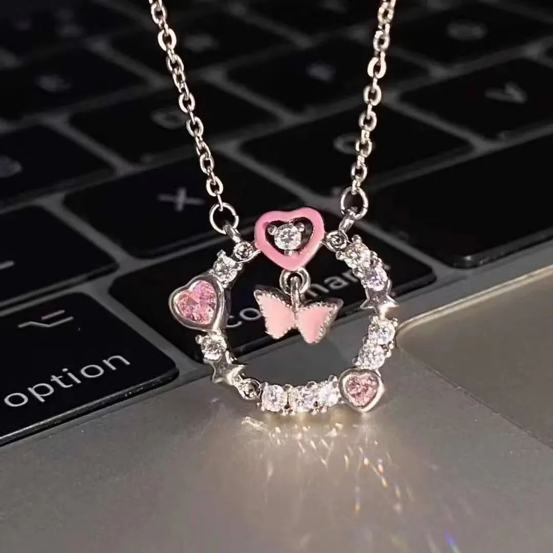 LATEST SILVER AD CIRCLE IN PINK DUTERFLY WITH PINK AD HEART