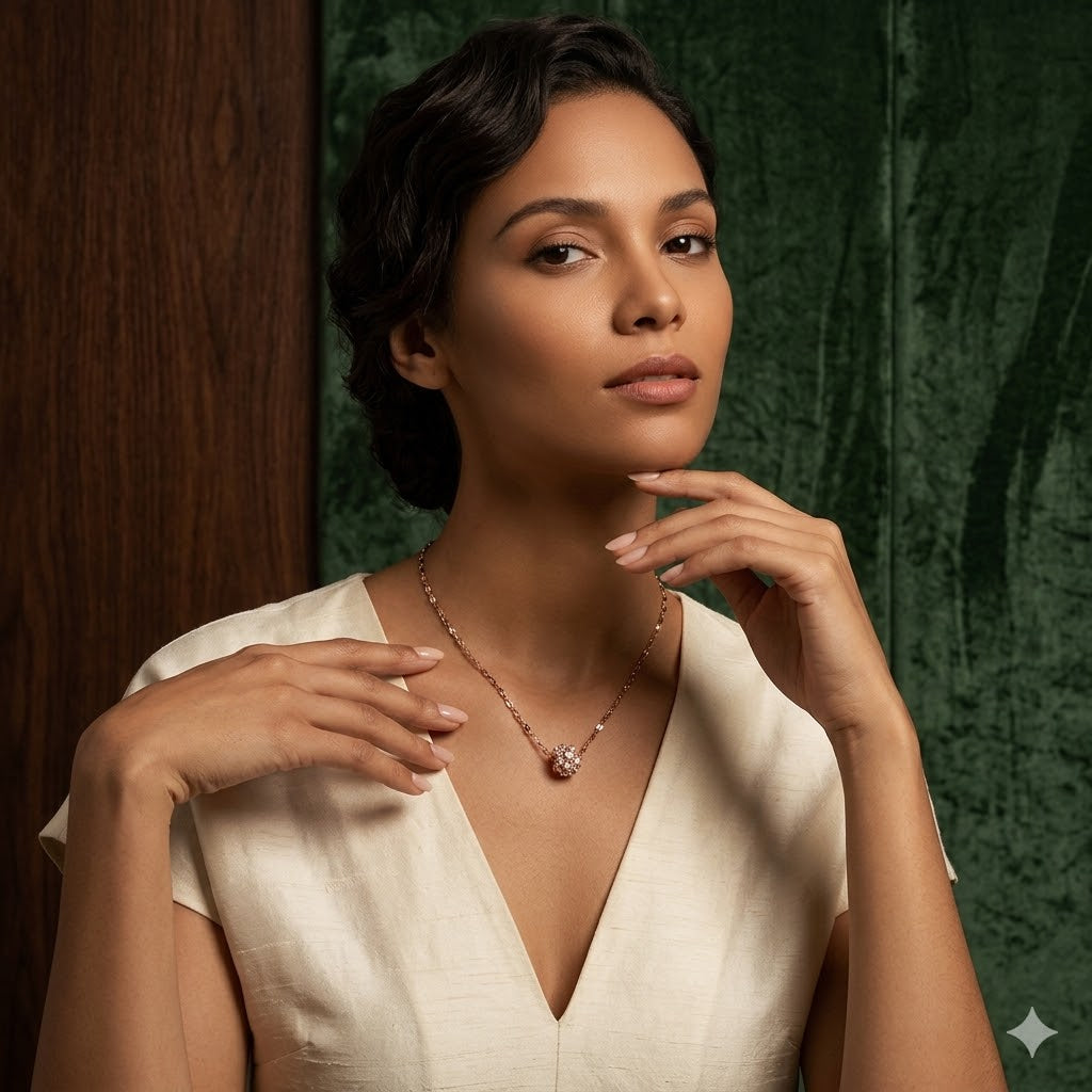 ELEGANT ZIRCON CHOKER FASHION ROMAN ROSEGOLD COLOR PENDAL  NECKLACES FOR WOMEN