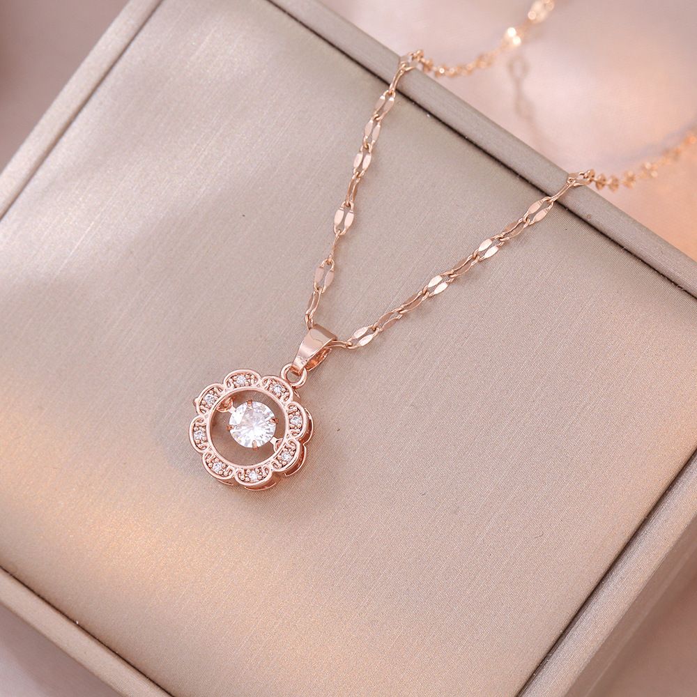 AD FLOWER SHAPE LOCKET NECKLESS AND ROSE GOLD PENDAL  WITH CHAIN