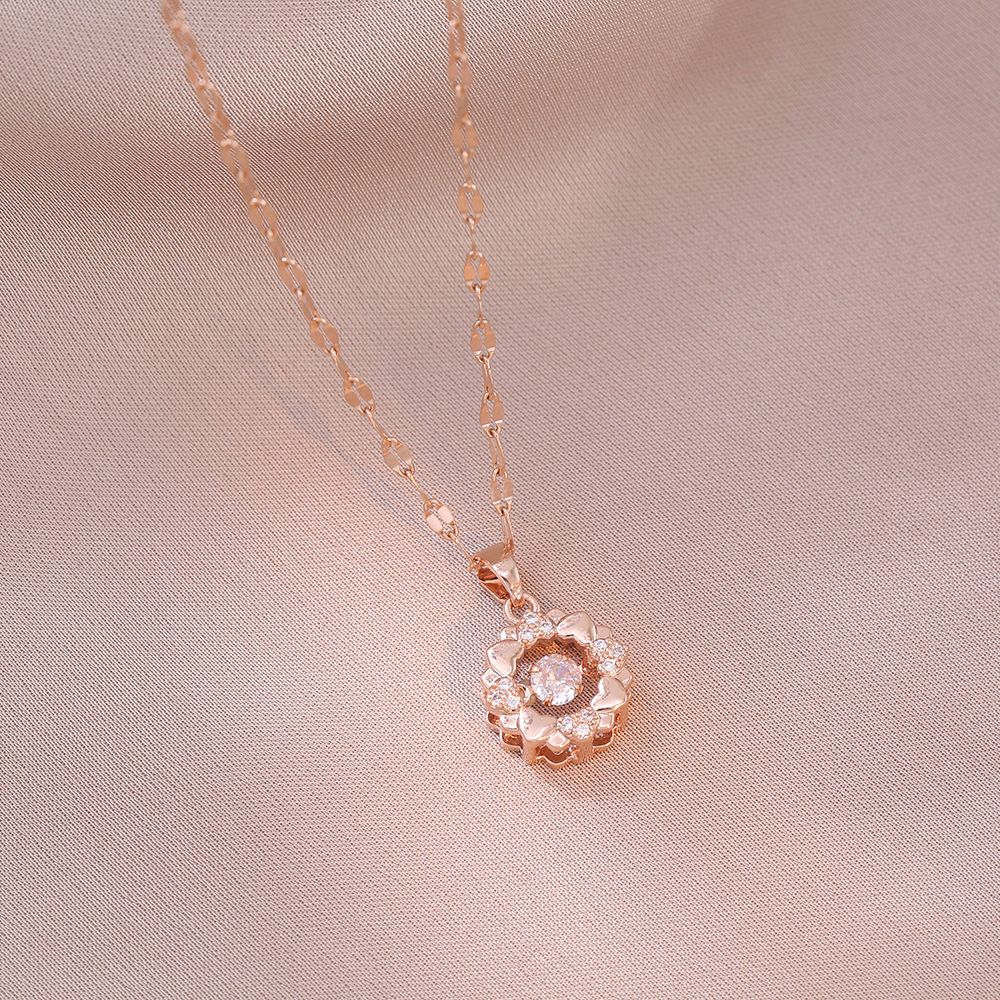 ADROUND AND BORDER HEART ROSE GOLD PENDAL  WITH CHAIN GOLD-PLATET STAINLESS STEEL PENDANT
