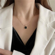 FUNKY GEOMETRIC BLACK SQUARE NATURAL STONE LOCKET PENDAL ROSE GOLD