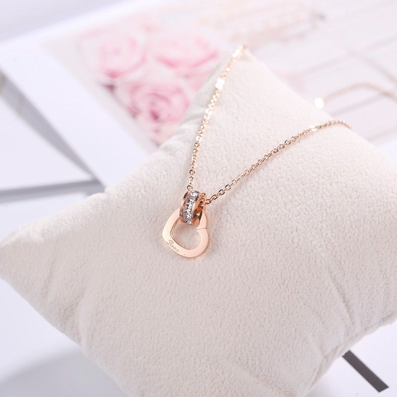 AD ROUND -ROSE GOLD STUDDED HEART PENDAL  WITH CHAIN
